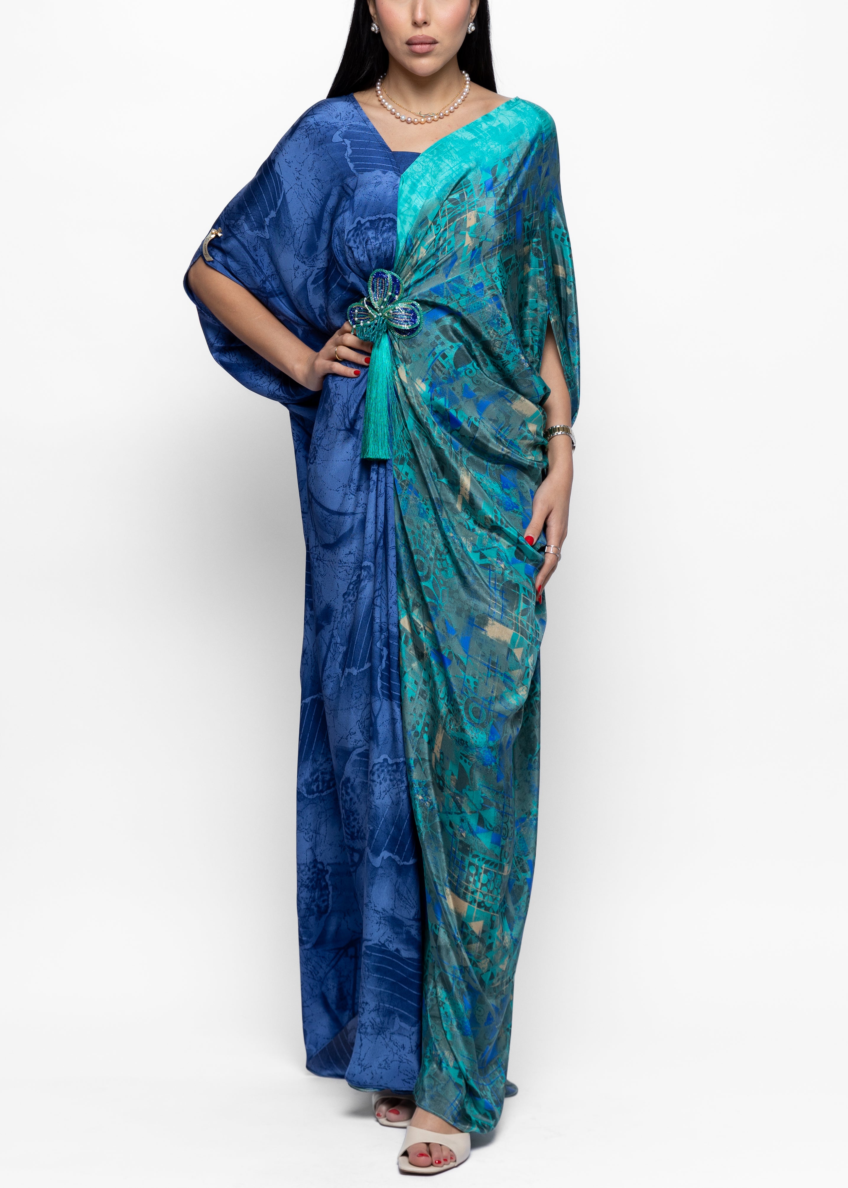 AlReem Butterfly Brooch Silk Couture Kaftan