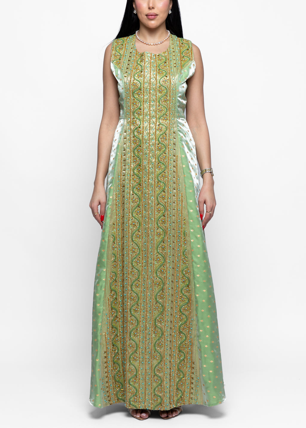 Afnan Gold Dress and Sheer Cape