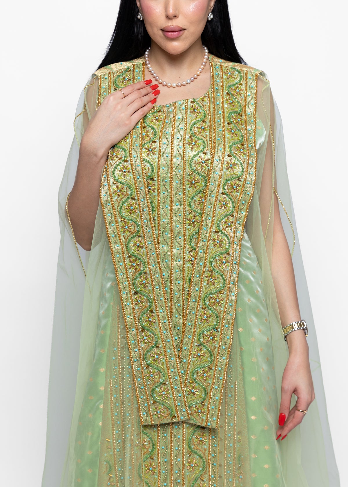 Afnan Gold Dress and Sheer Cape