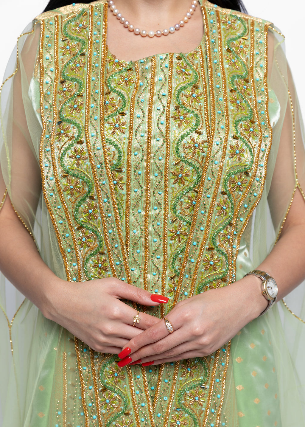 Afnan Gold Dress and Sheer Cape