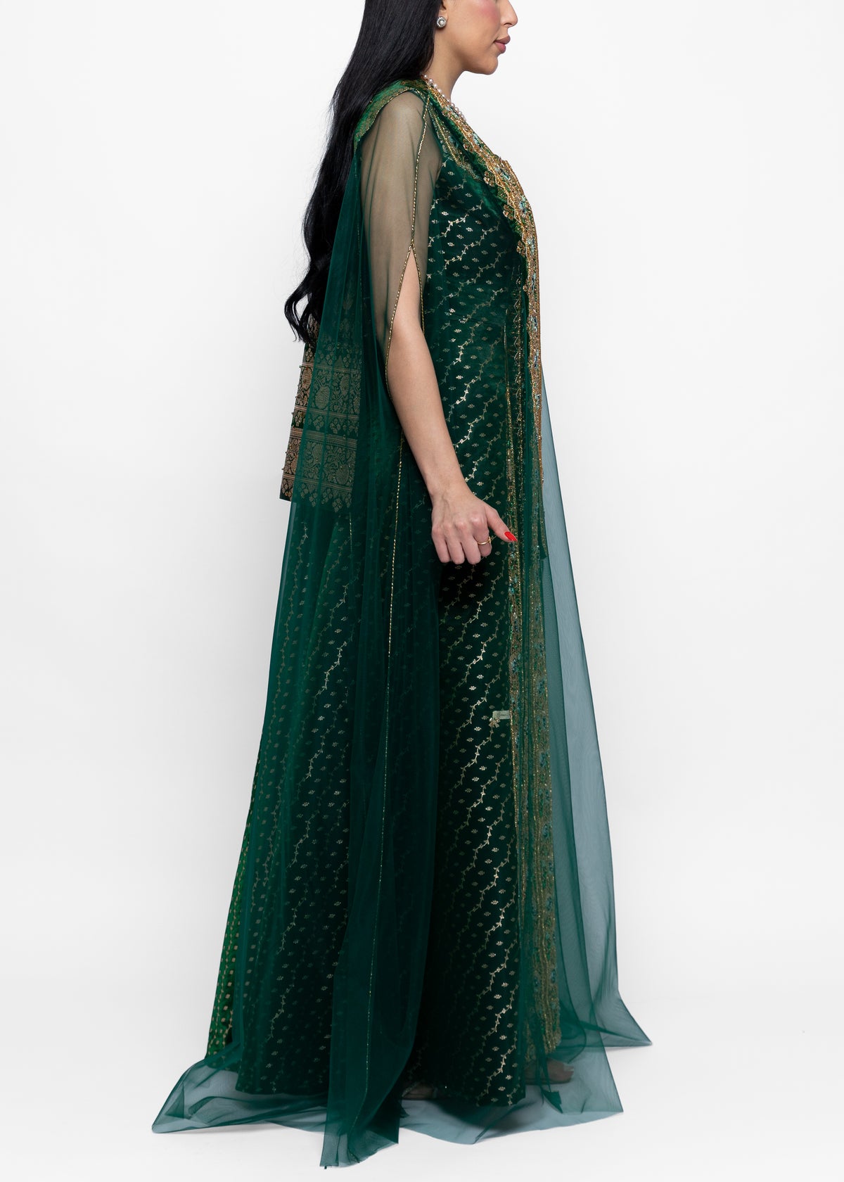 Habiba Emerald Dress & Sheer Cape