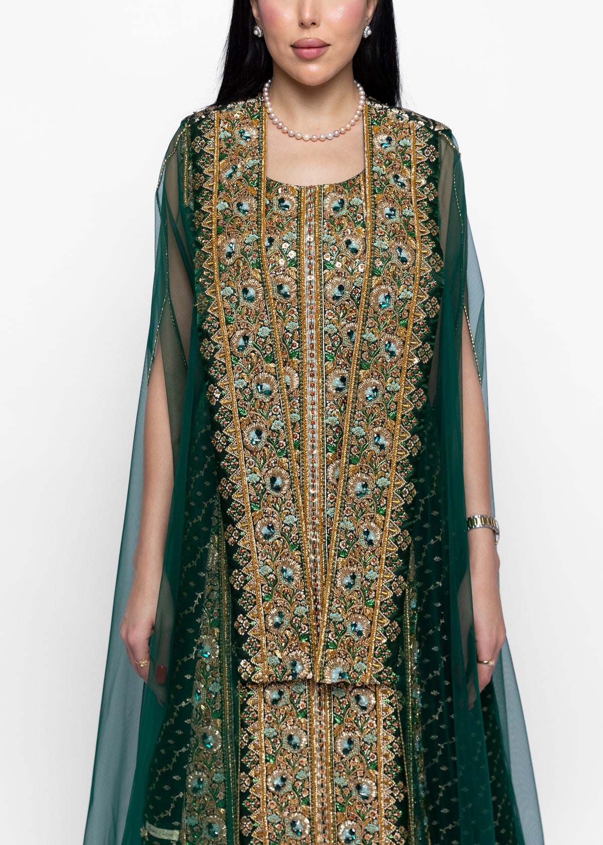 Habiba Emerald Dress & Sheer Cape