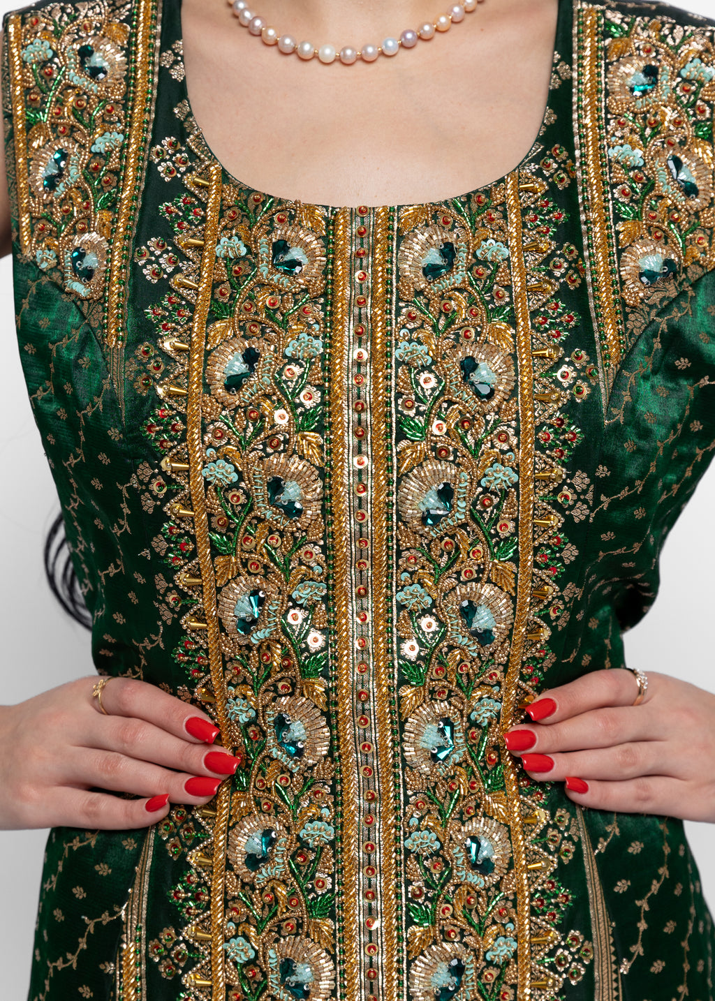 Habiba Emerald Dress & Sheer Cape