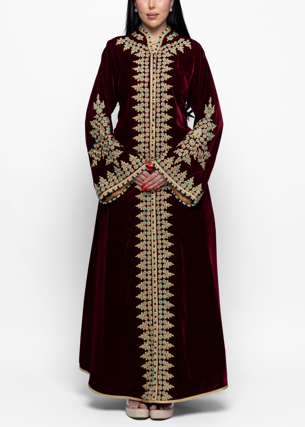 Jawaher Burgundy Gold Kaftan