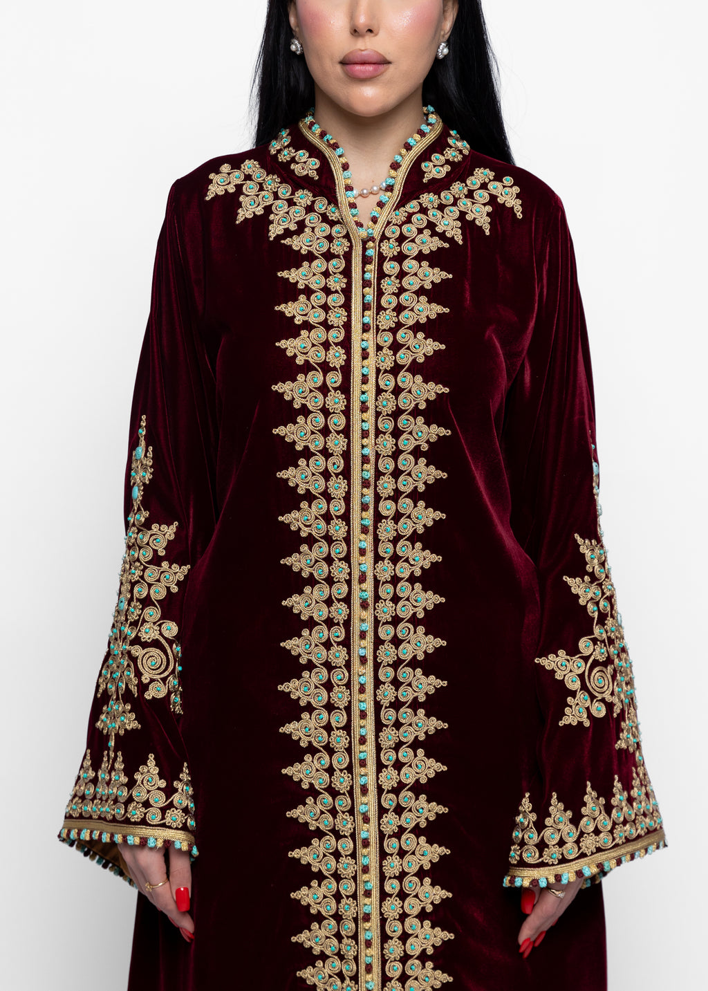 Jawaher Burgundy Gold Kaftan