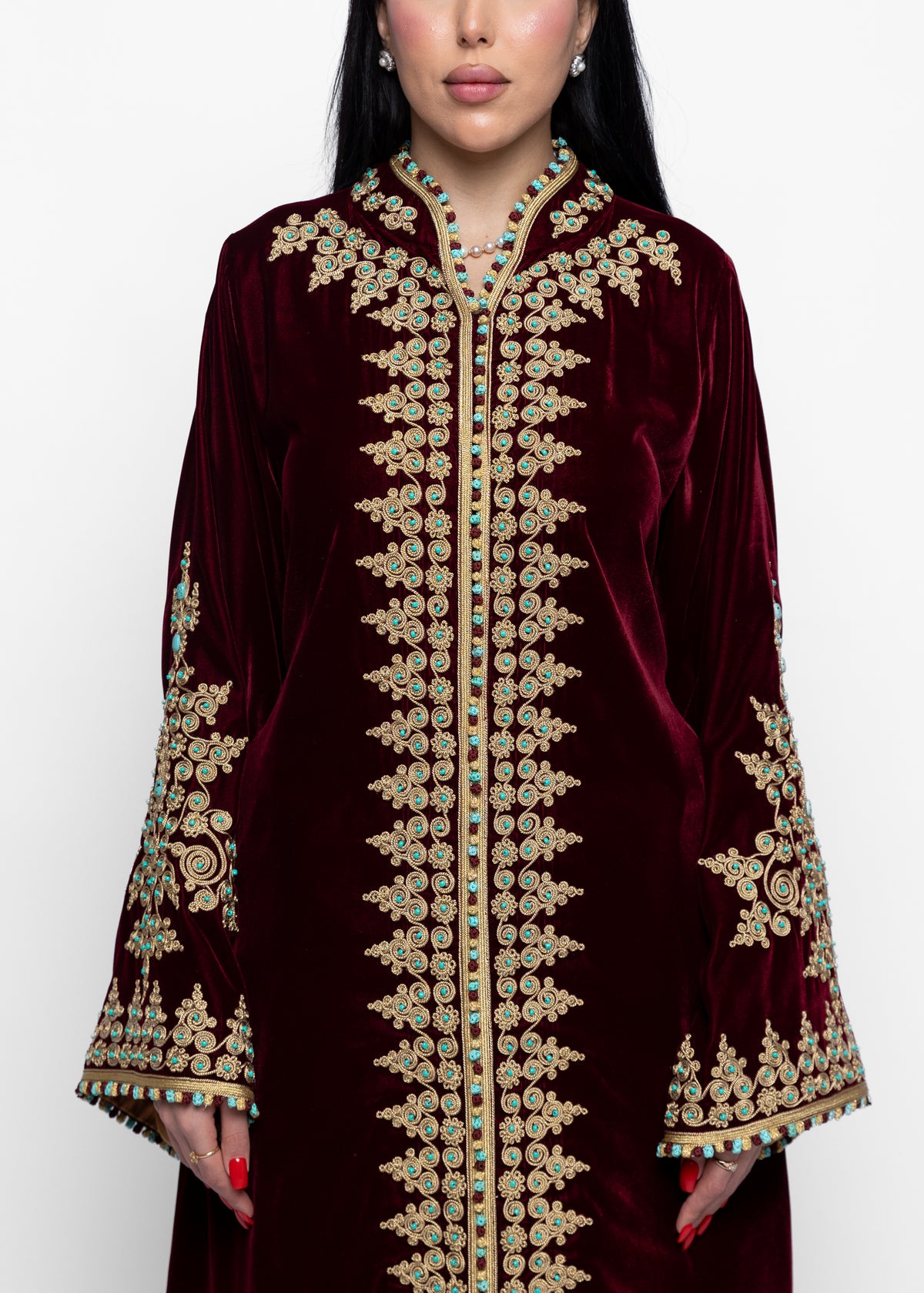 Jawaher Burgundy Gold Kaftan