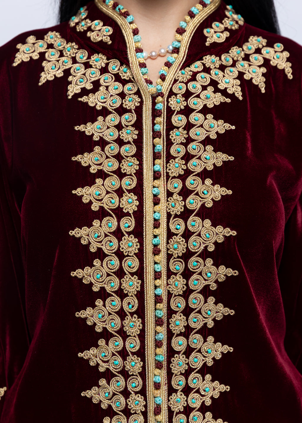 Jawaher Burgundy Gold Kaftan