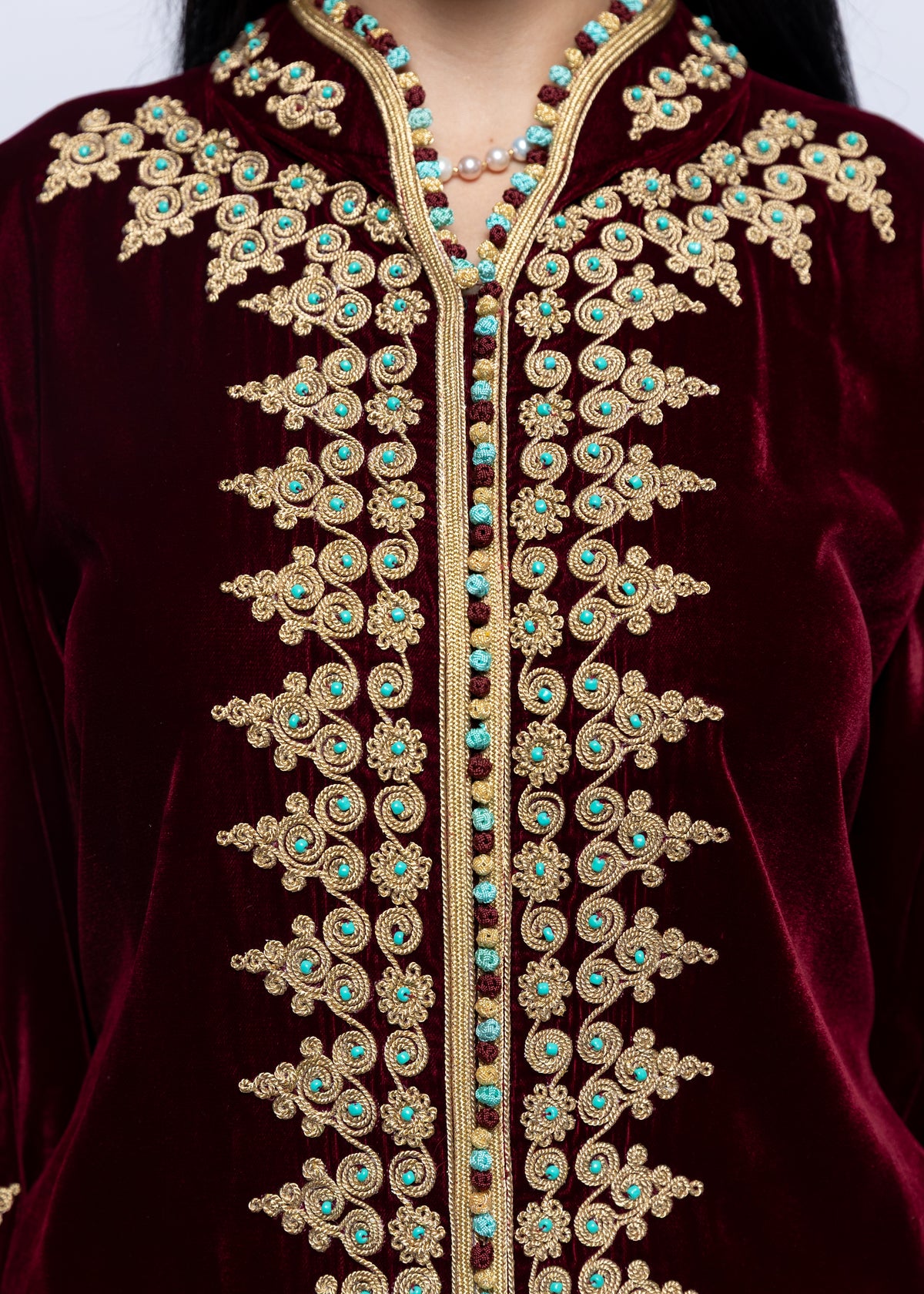 Jawaher Burgundy Gold Kaftan