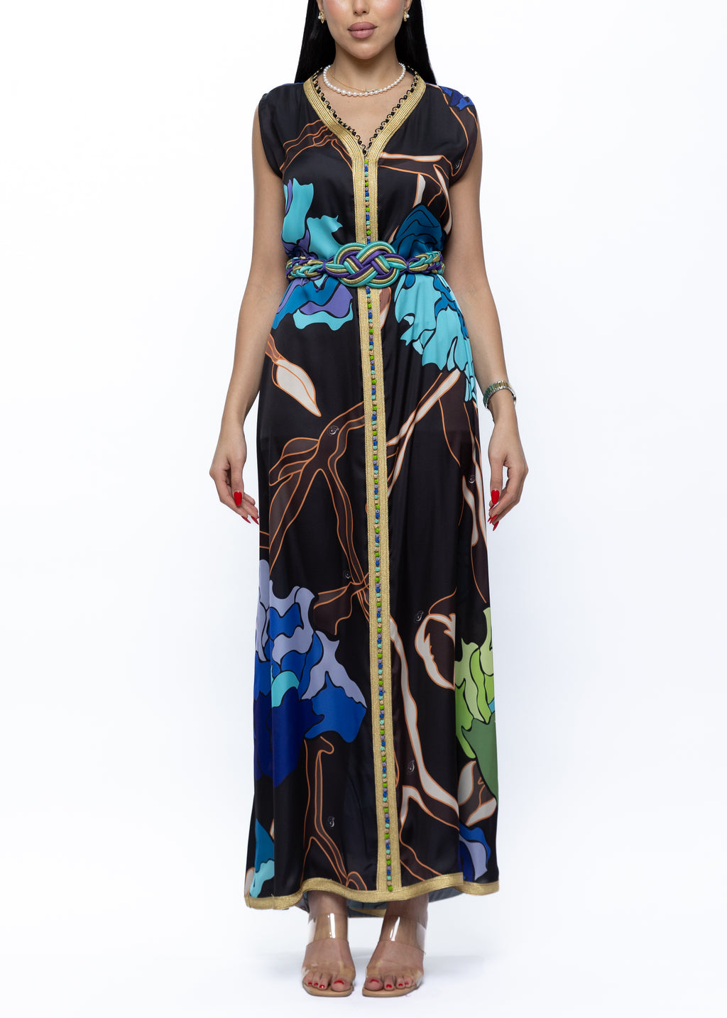 Ghalia Silk-Satin Flower Dress with Belt