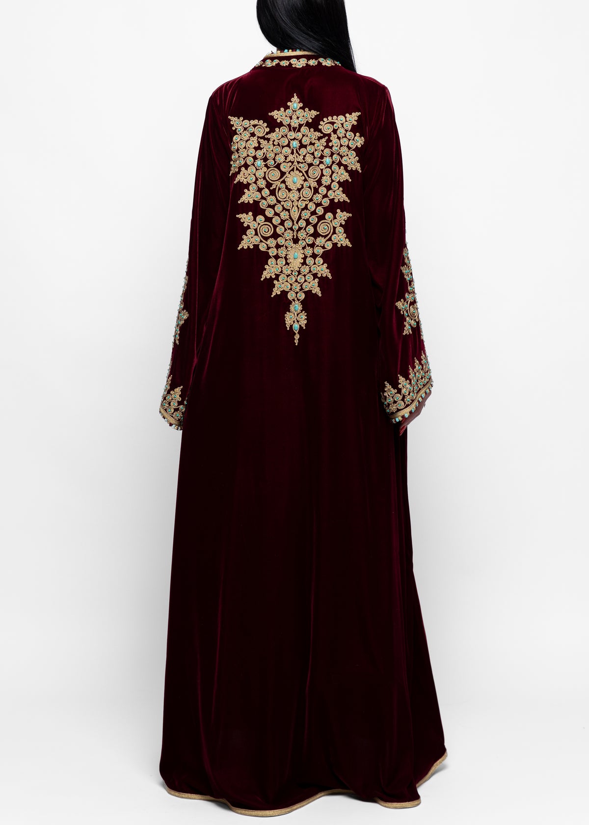 Jawaher Burgundy Gold Kaftan