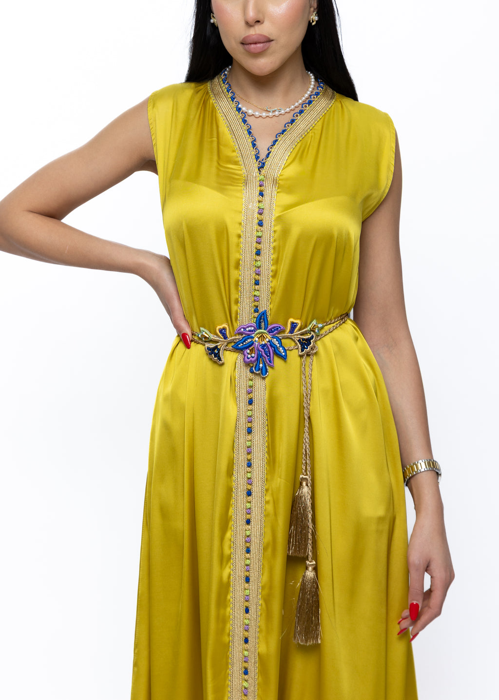 Shams Golden Silk-Satin Dress