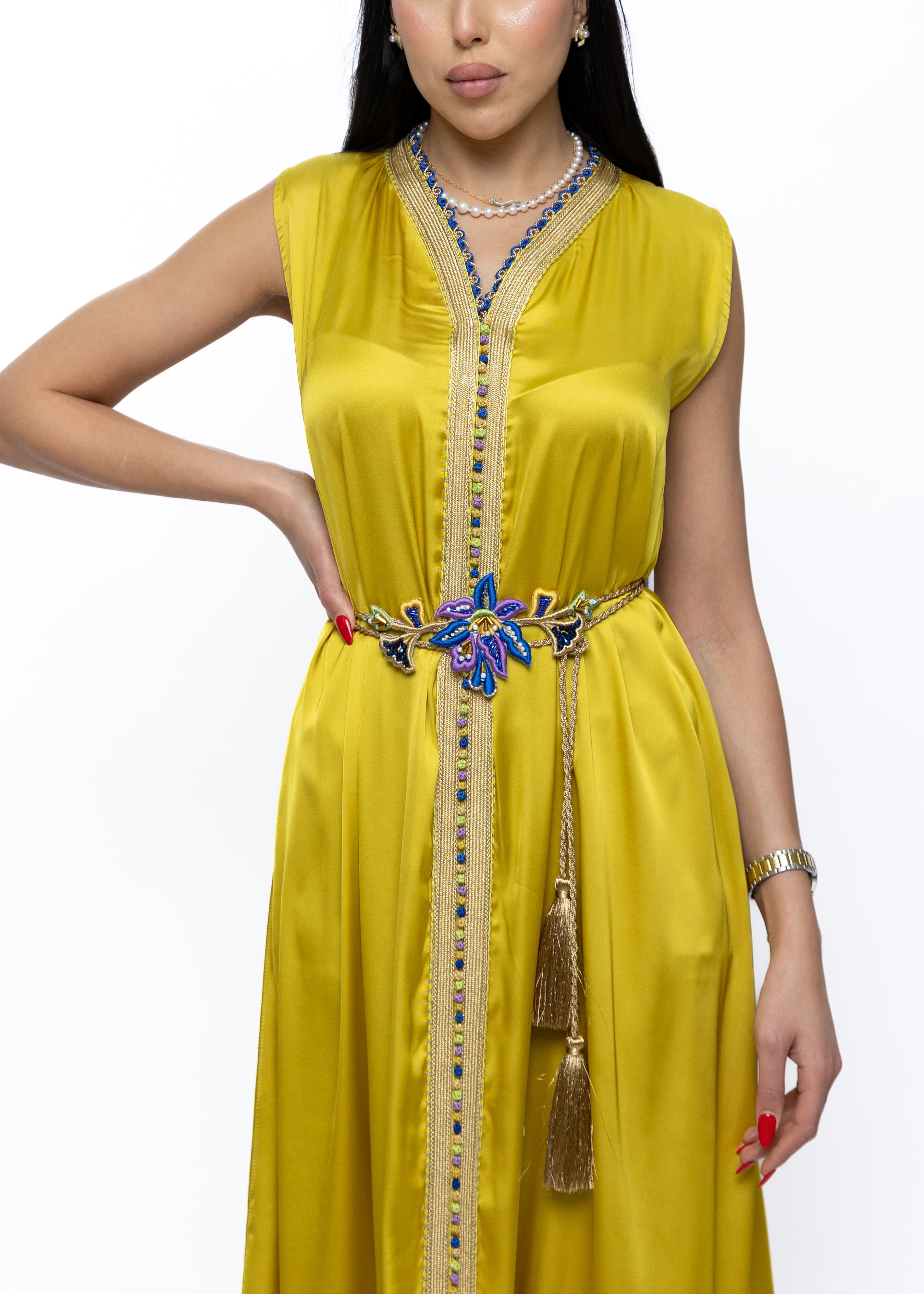 Shams Golden Silk-Satin Dress
