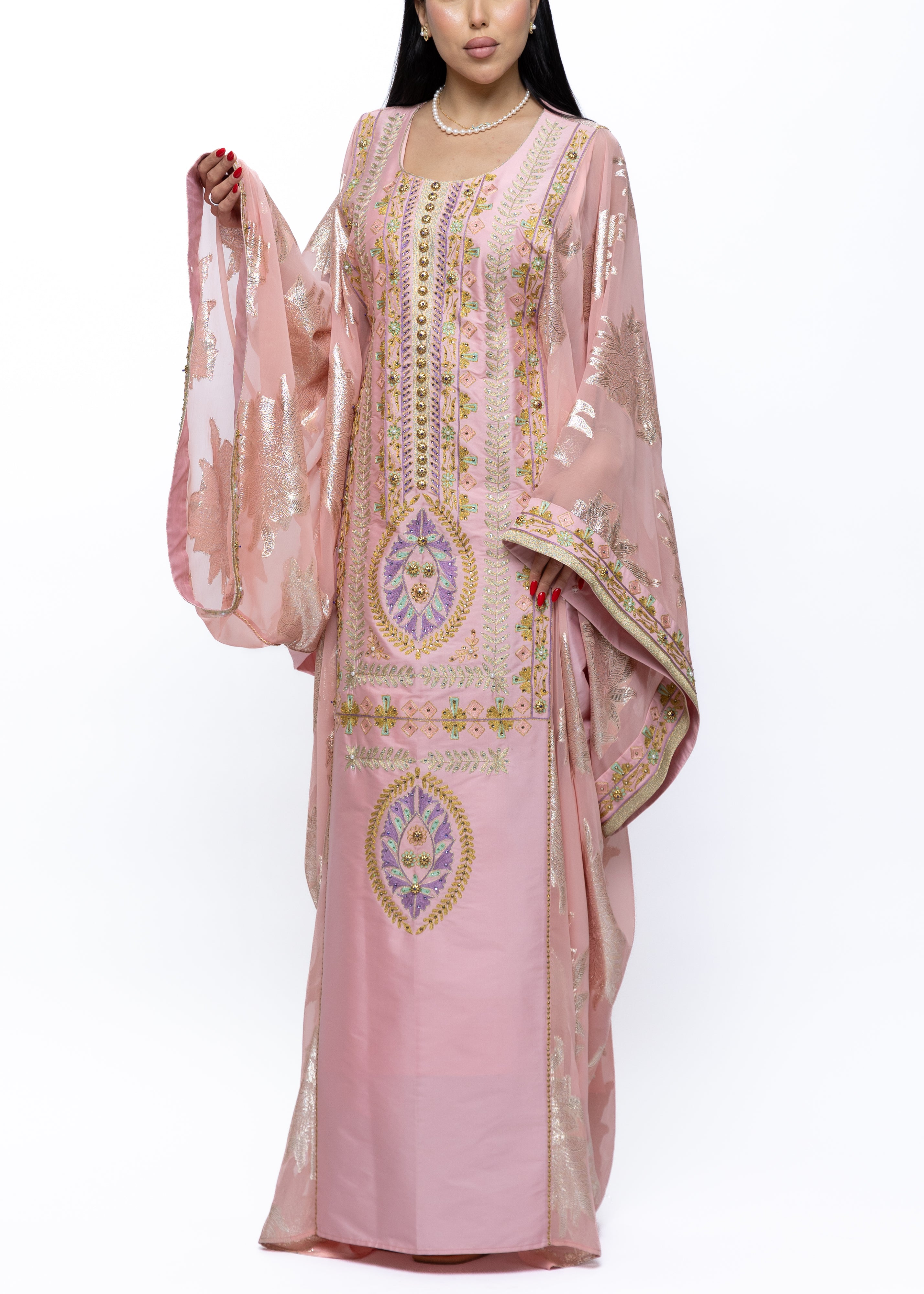 Loubna Blush Embroidered Nashal Kaftan