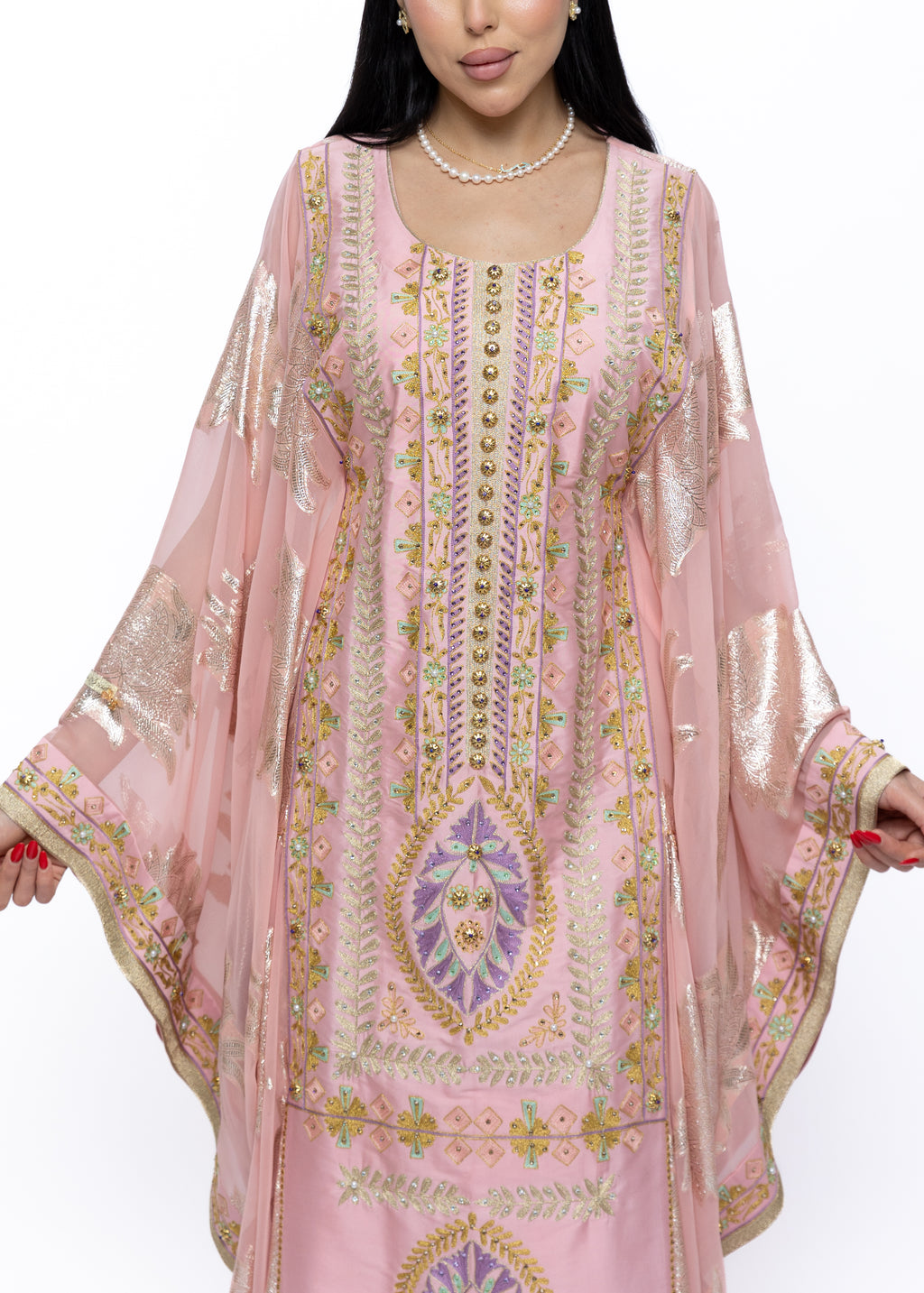 Loubna Blush Embroidered Nashal Kaftan