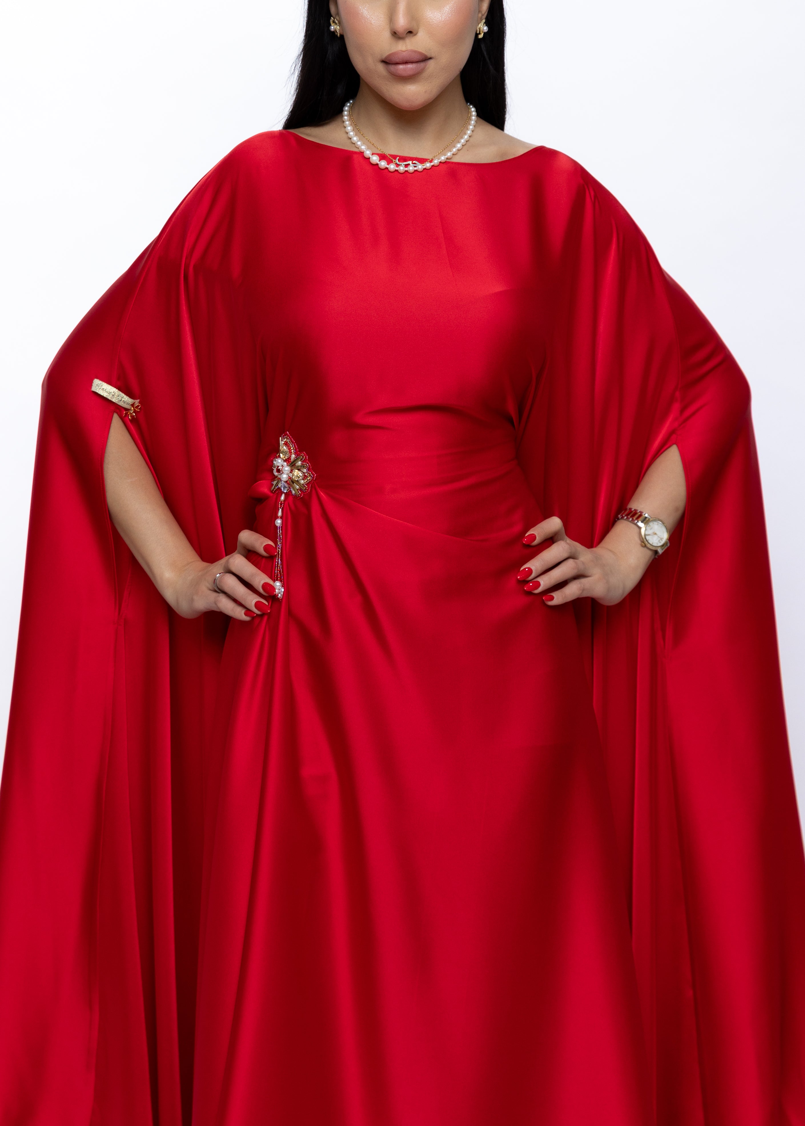 Alanoud Rouge Étoile Silk Satin Couture Gown