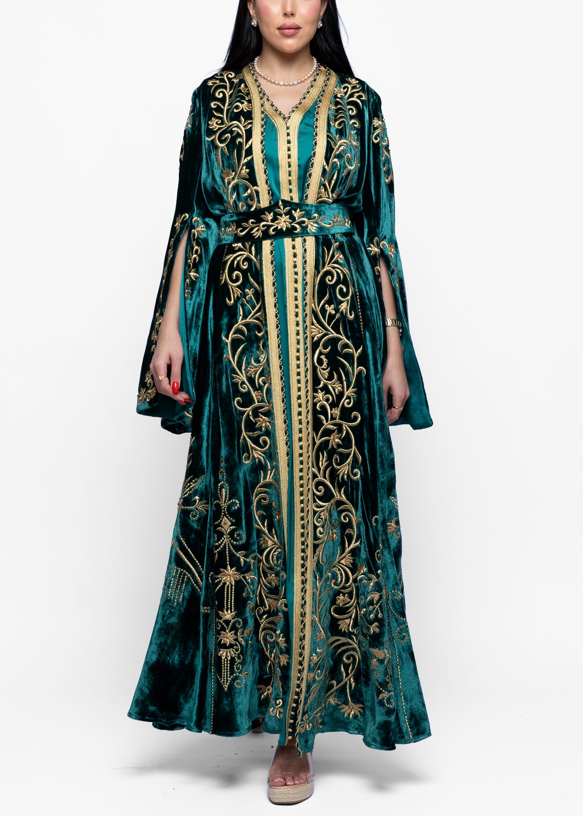 Dareen Teal Gold Kaftan