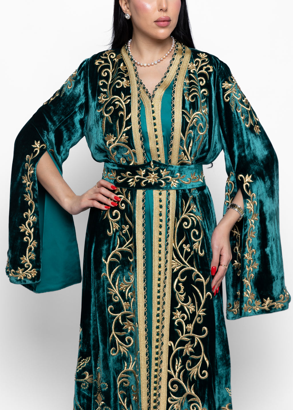 Dareen Teal Gold Kaftan