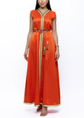 Orange Satin Dress with Embroidered Belt