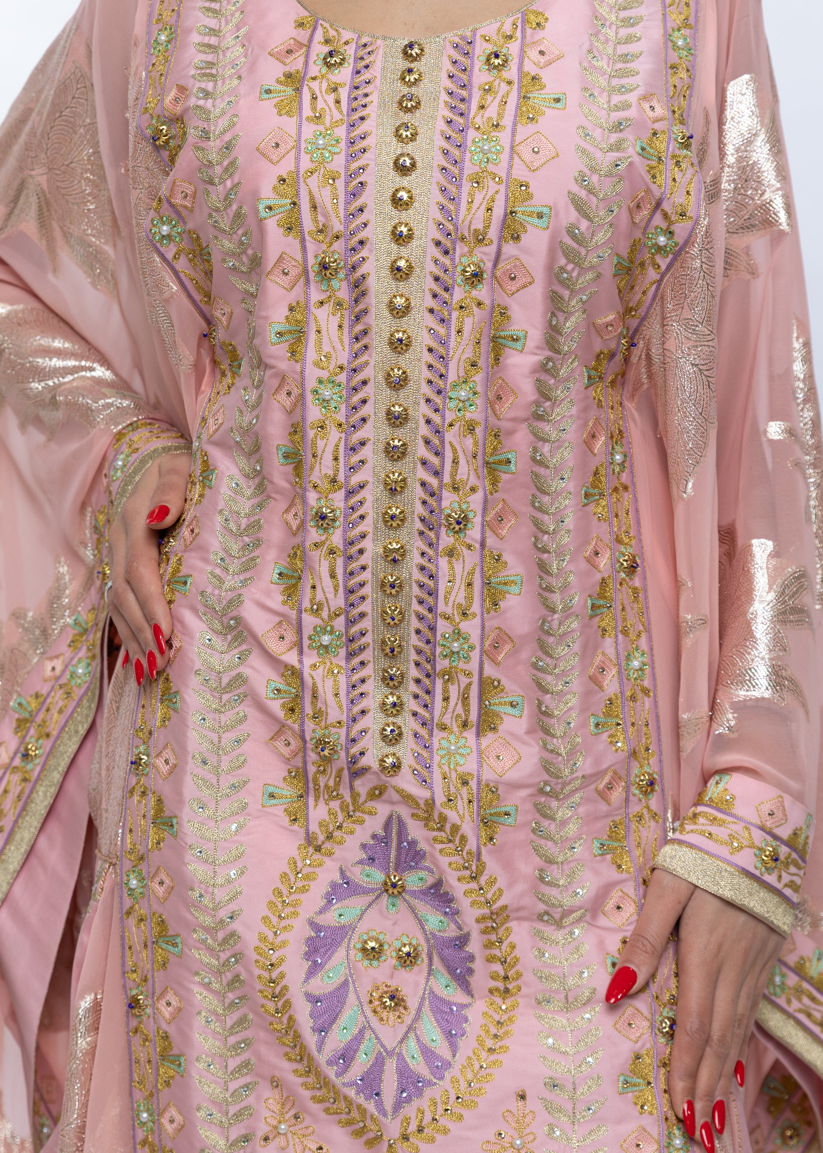 Loubna Blush Embroidered Nashal Kaftan