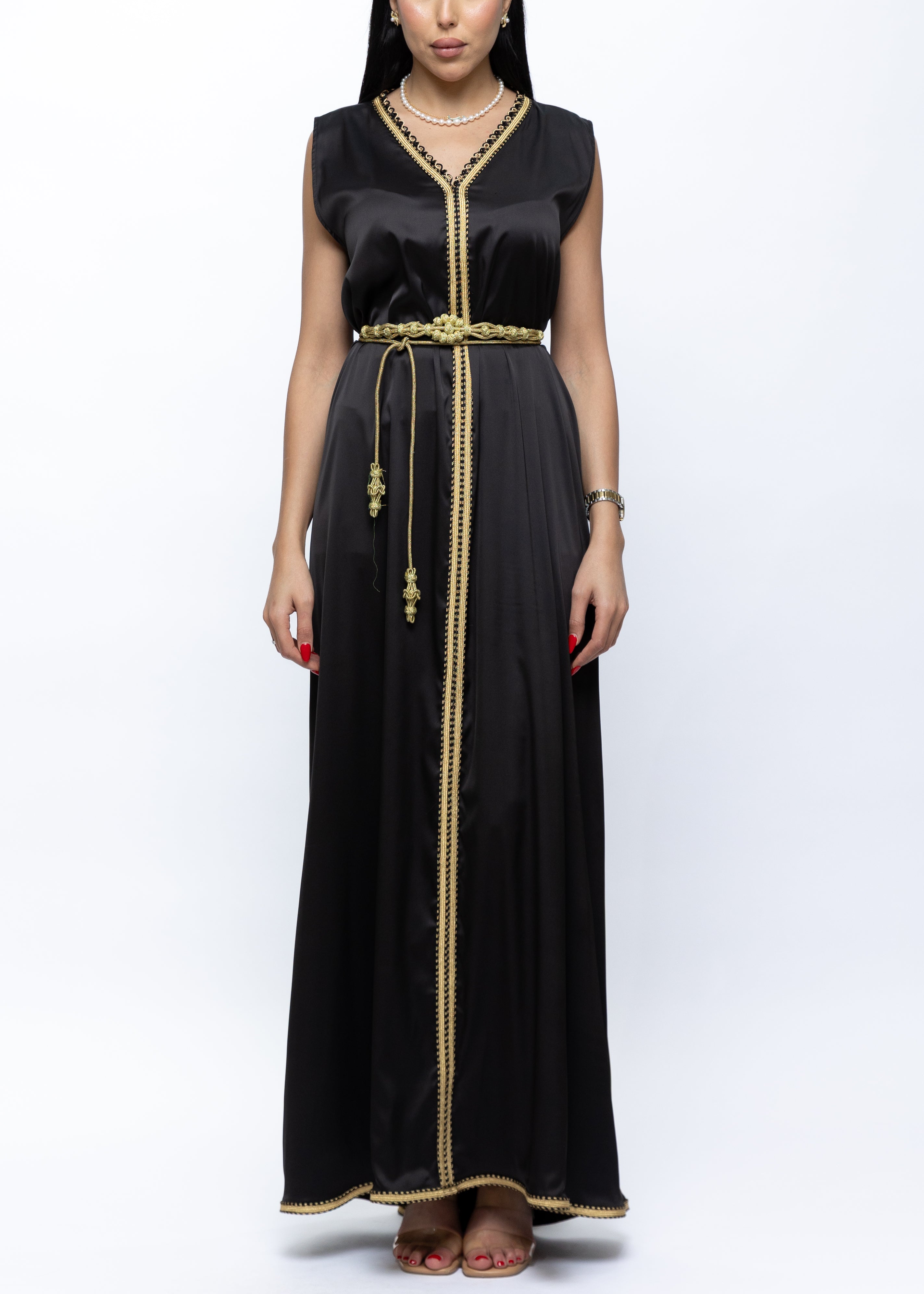 Lulwa Silk Minimal Couture Dress with Handmade Belt
