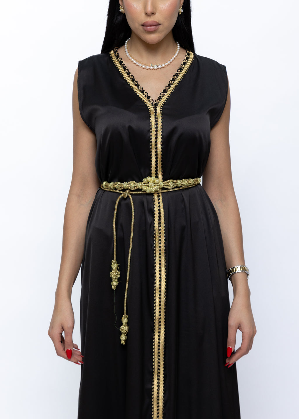 Lulwa Silk Minimal Couture Dress with Handmade Belt