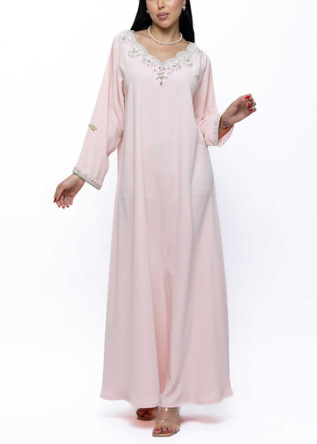 Mariam Blush Crystal Embellished Crepe Silk Kaftan