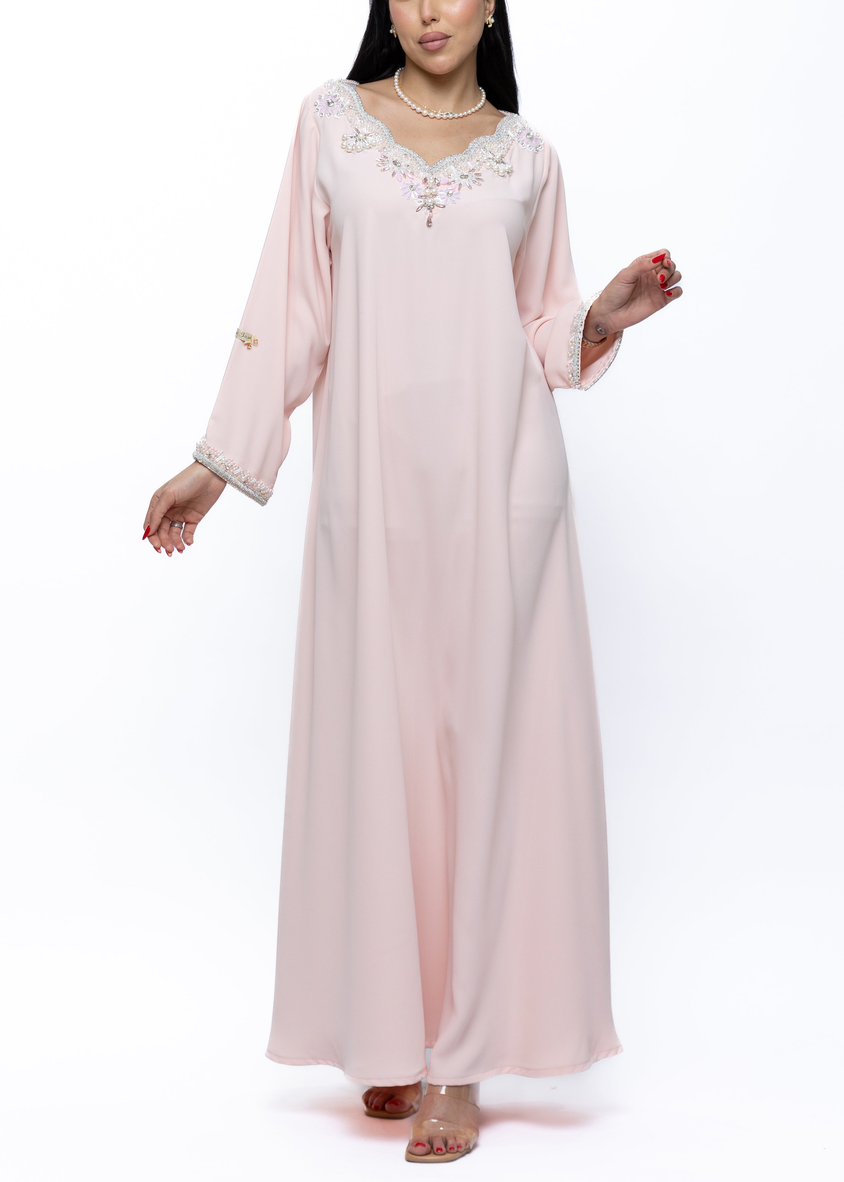 Mariam Blush Crystal Embellished Crepe Silk Kaftan
