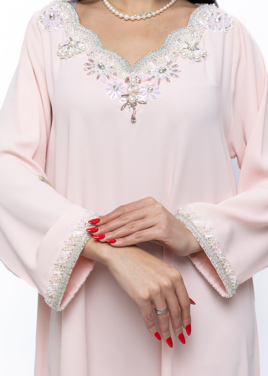 Mariam Blush Crystal Embellished Crepe Silk Kaftan