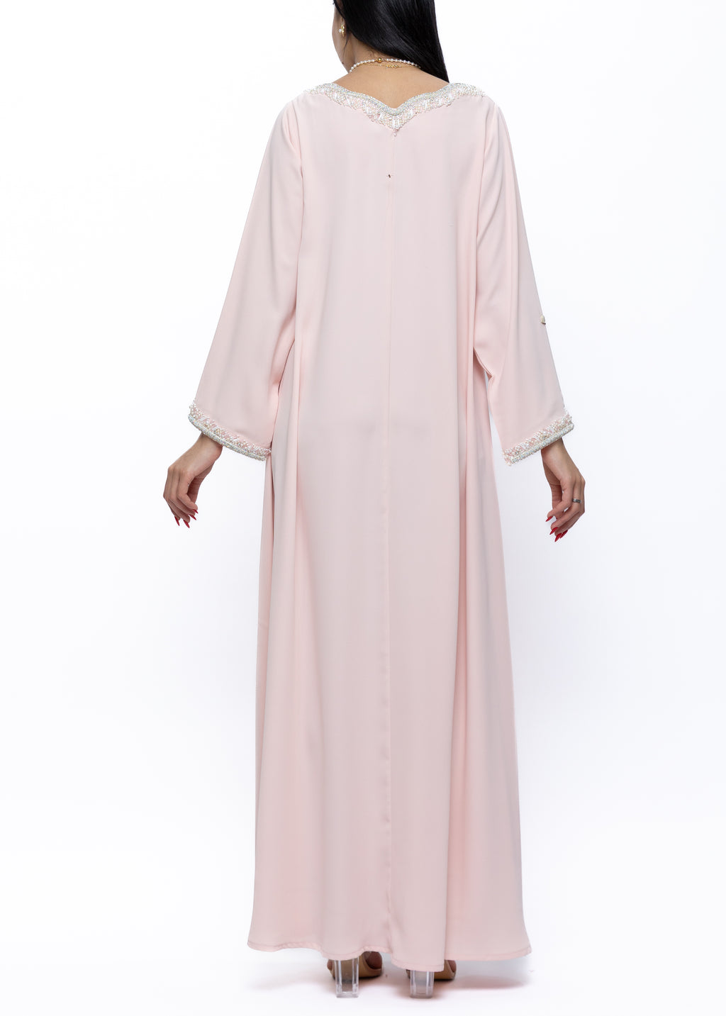 Mariam Blush Crystal Embellished Crepe Silk Kaftan