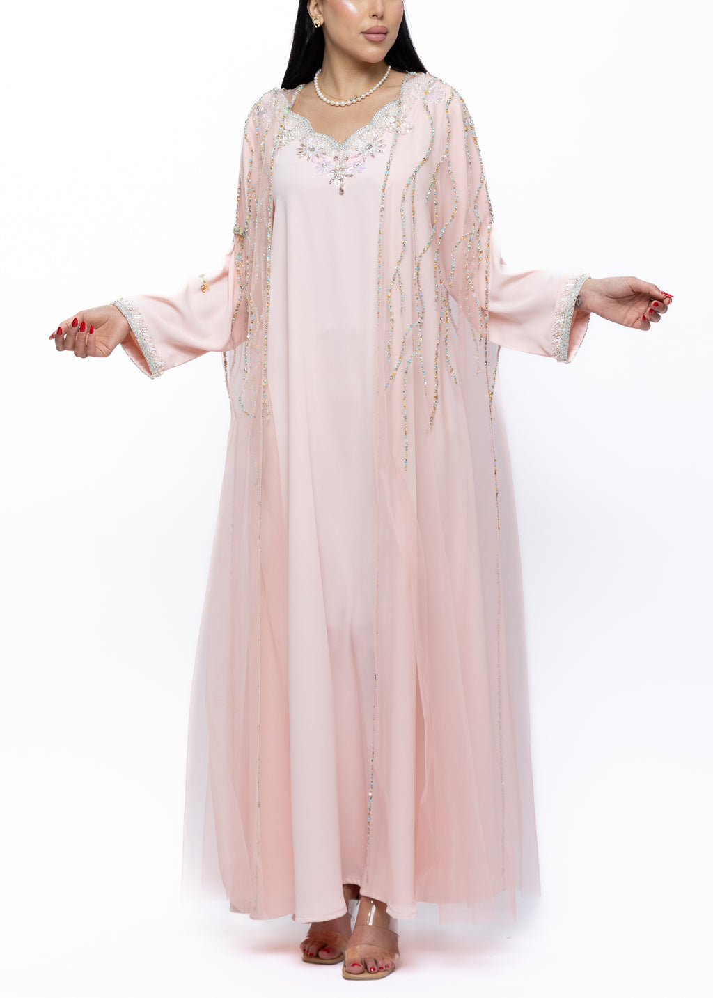 Mariam Blush Crystal Embellished Bisht