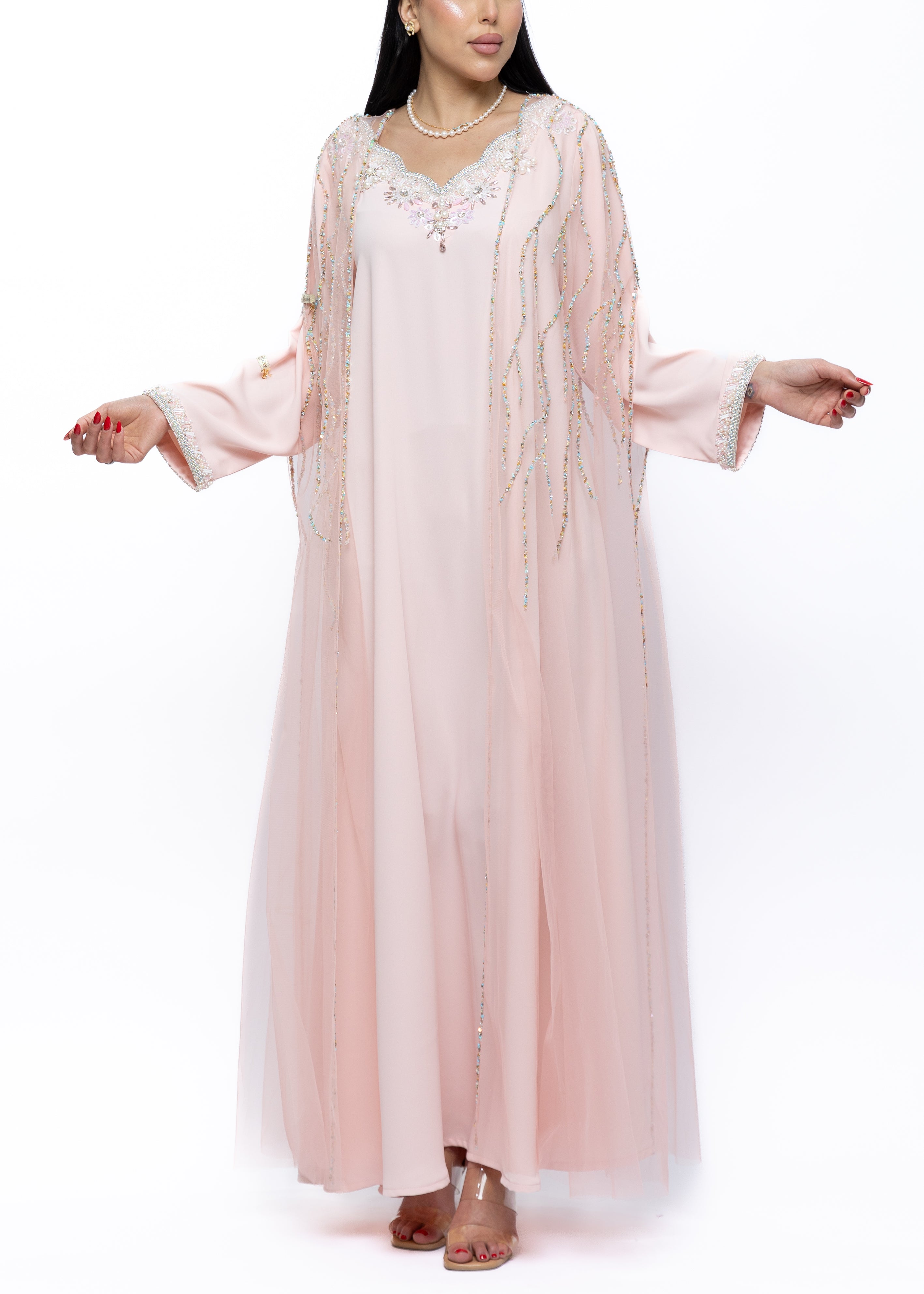 Mariam Blush Crystal Embellished Bisht