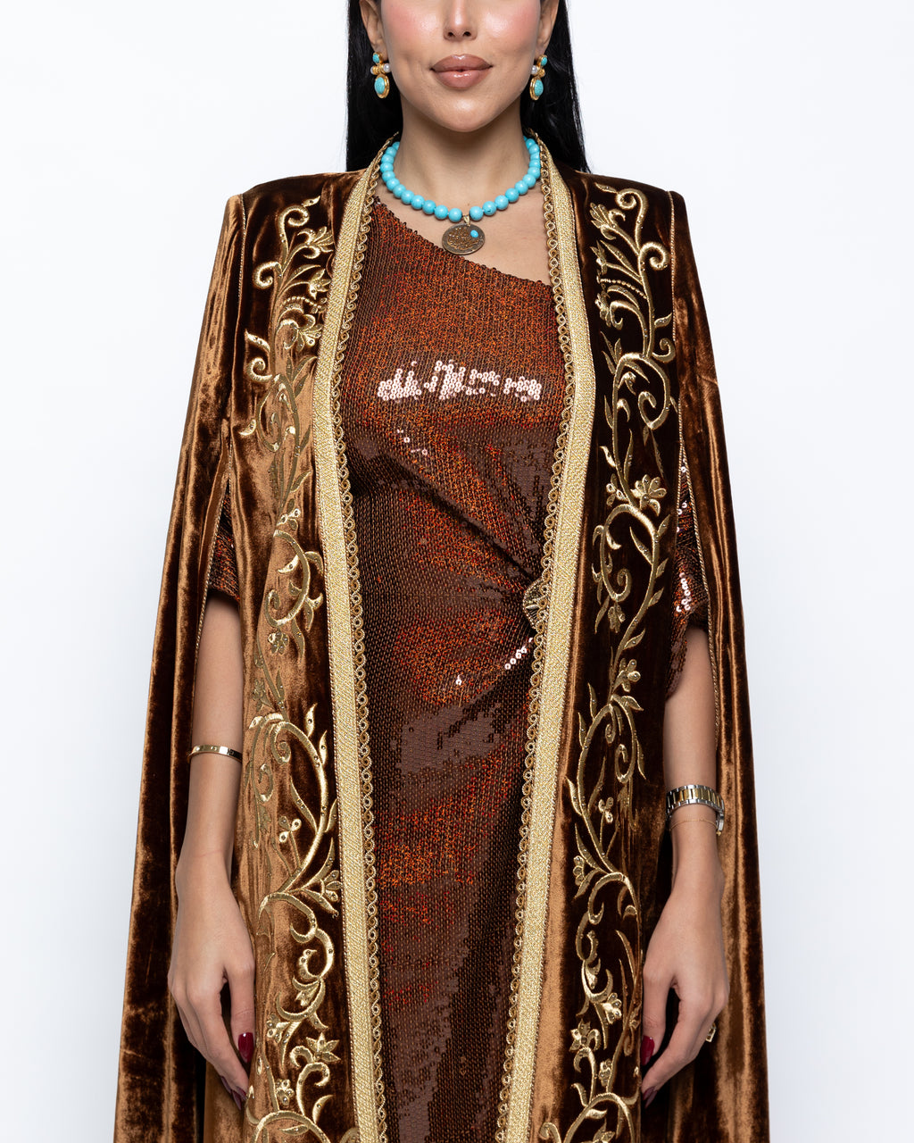 Hayat Bronze Scroll Cape