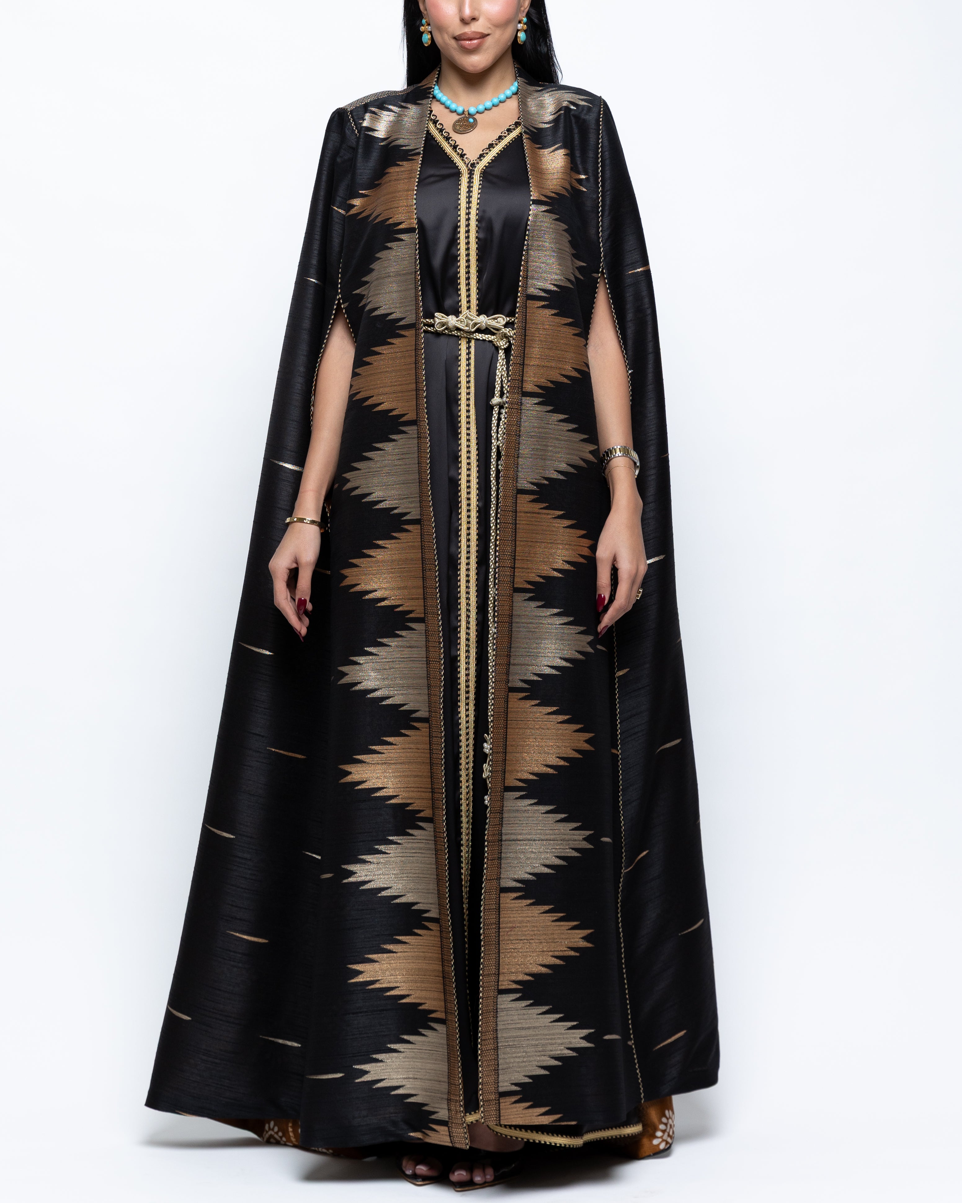 Duja Black Sari Linen Cape