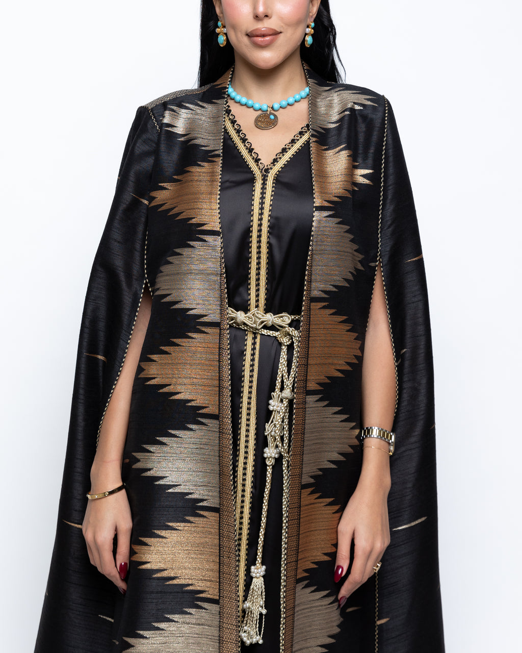 Duja Black Sari Linen Cape