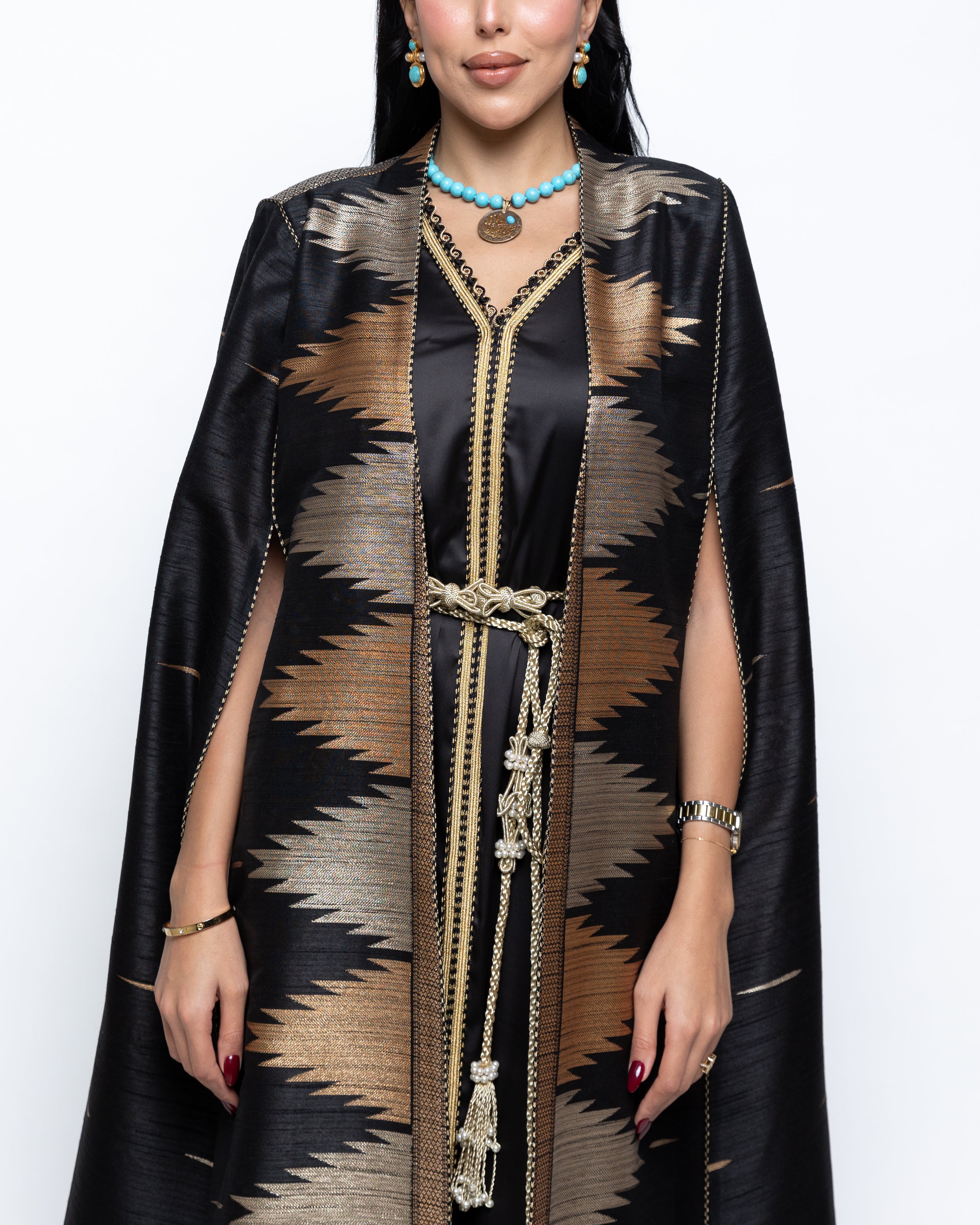 Duja Black Sari Linen Cape