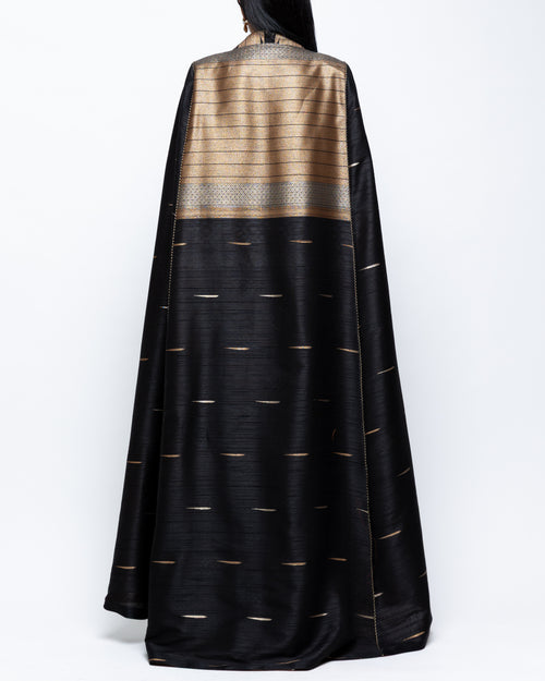 Duja Black Sari Linen Cape