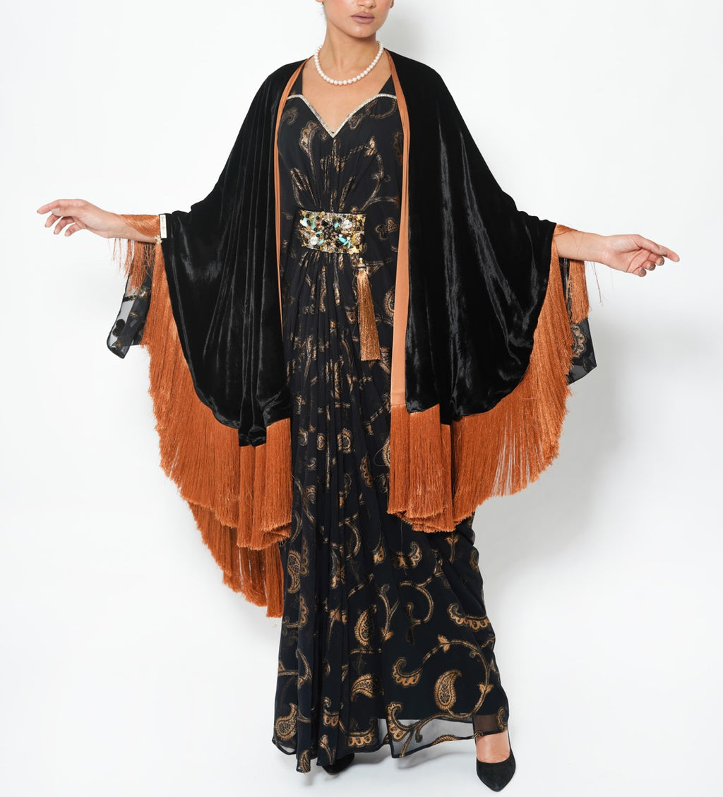 Shamma Noir Parrot Silk Velvet Shawl