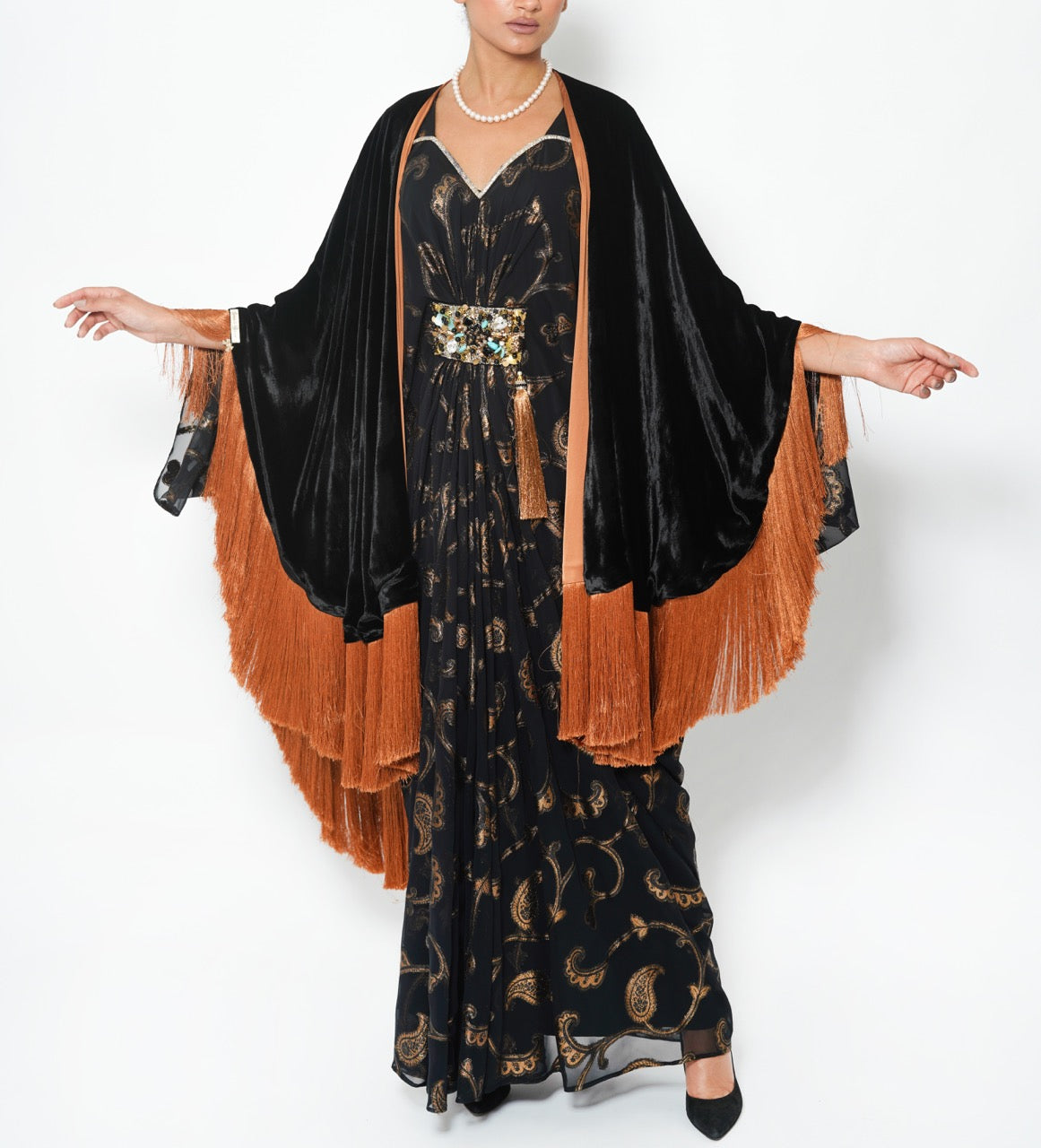 Shamma Noir Parrot Silk Velvet Shawl