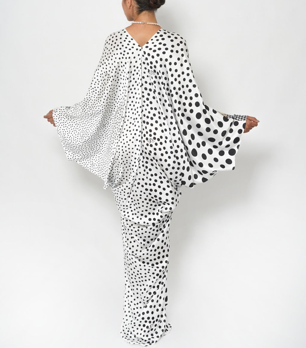Latifa Monochrome Garden Silk Satin Jalabiya