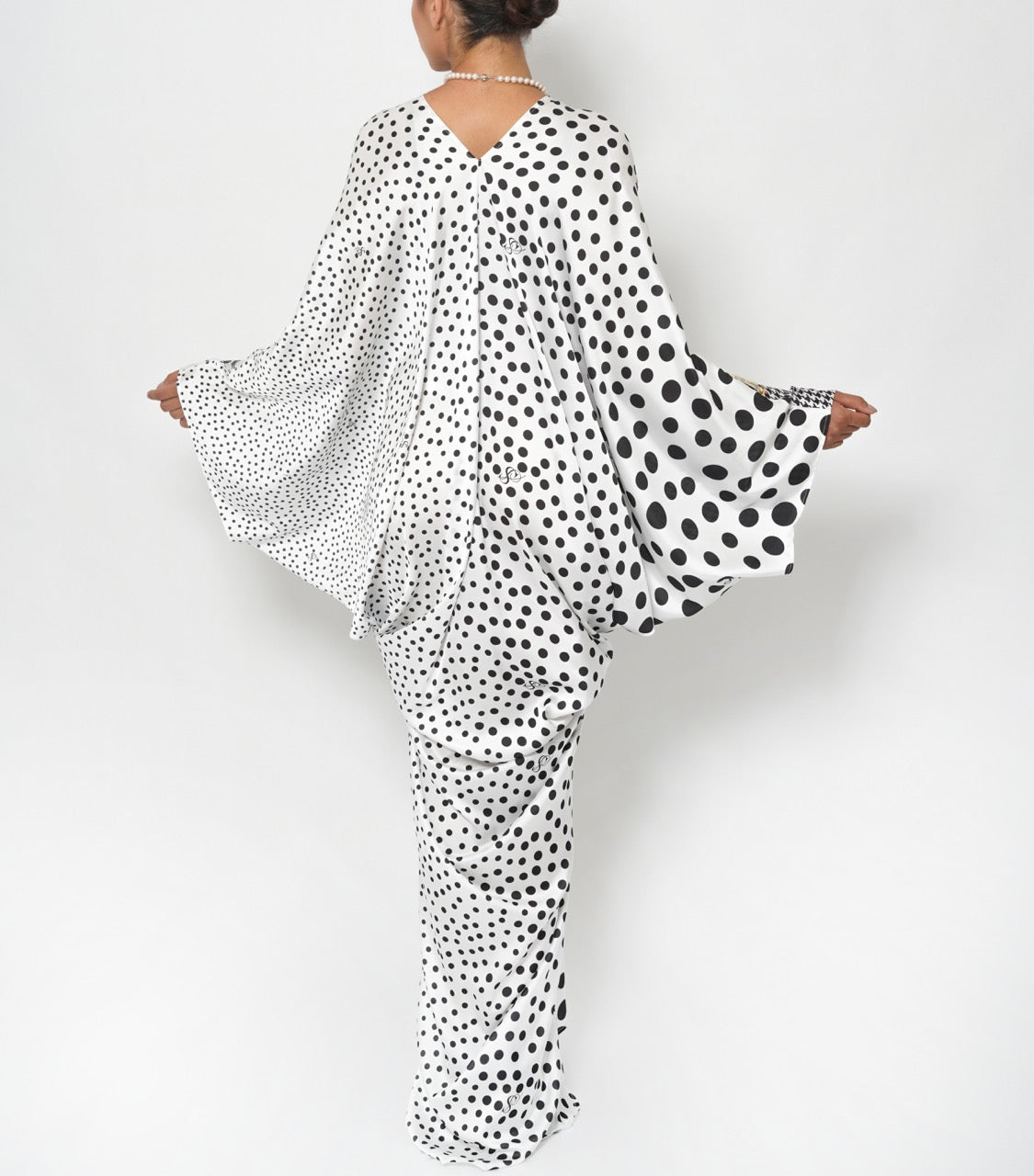 Latifa Monochrome Garden Silk Satin Jalabiya