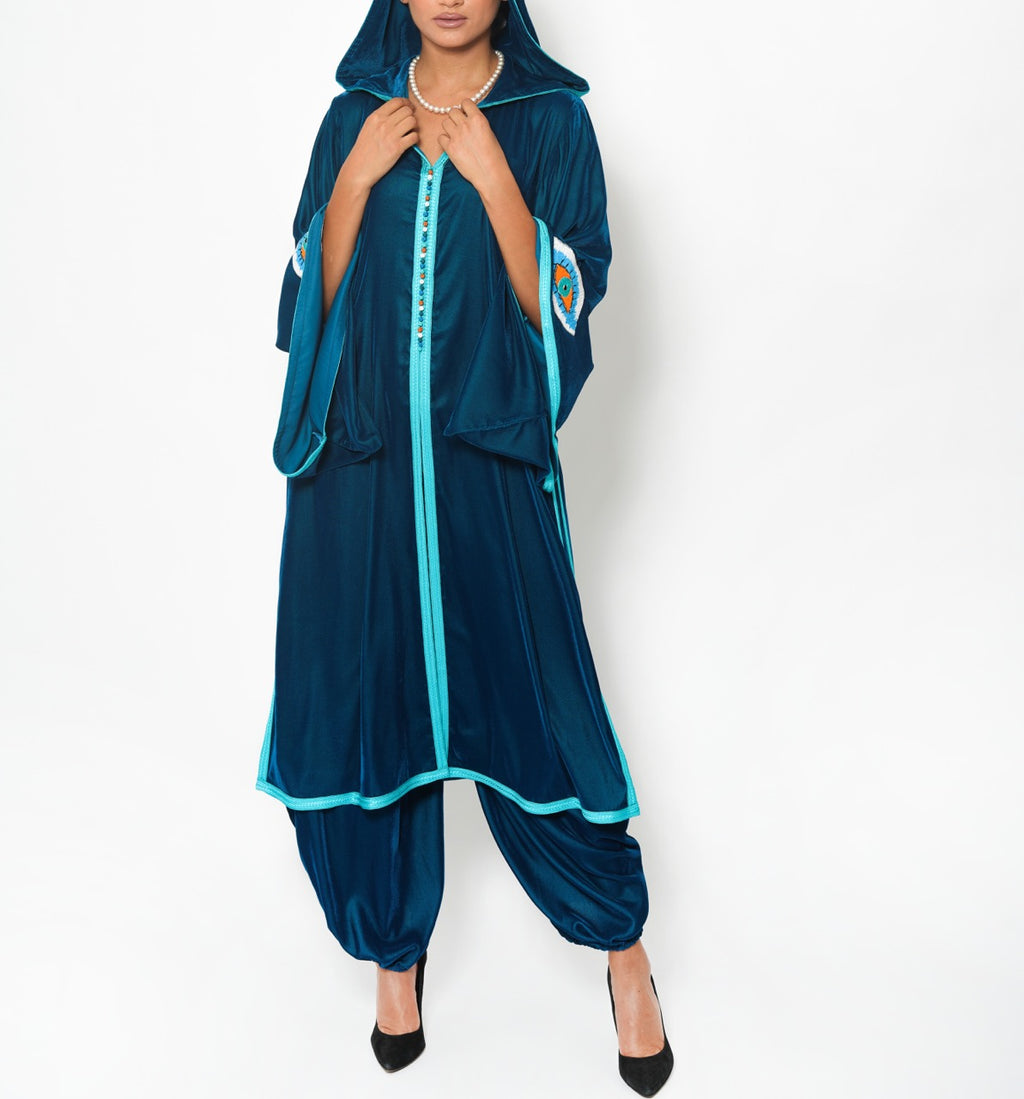 Maitha Teal Eye Silk Velvet Set