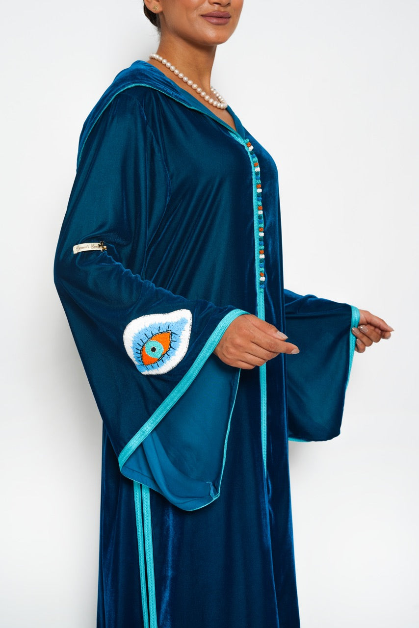 Maitha Teal Eye Silk Velvet Set