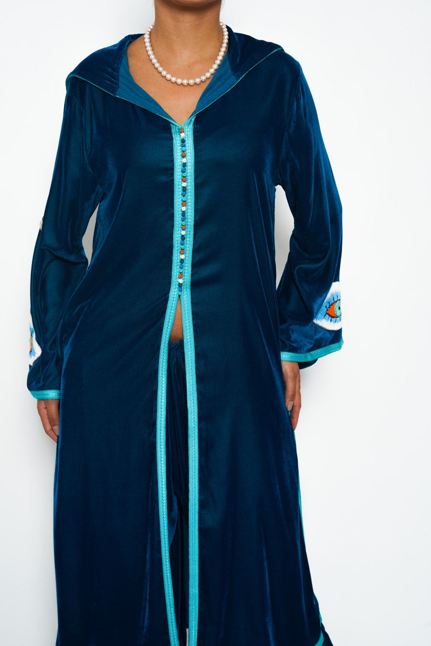 Maitha Teal Eye Silk Velvet Set