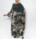 Hessa Teal Brushstroke Silk Crepe Jalabiya