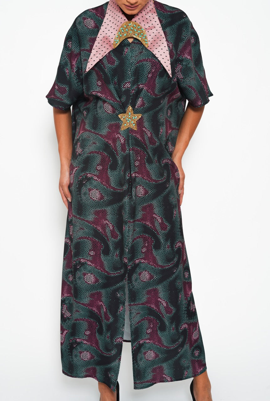 Najla Crescent Star Silk Satin Jalabiya