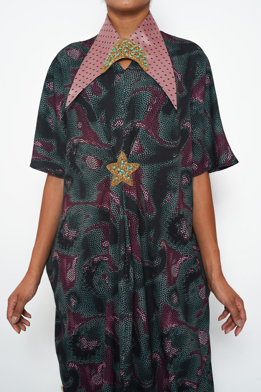 Najla Crescent Star Silk Satin Jalabiya