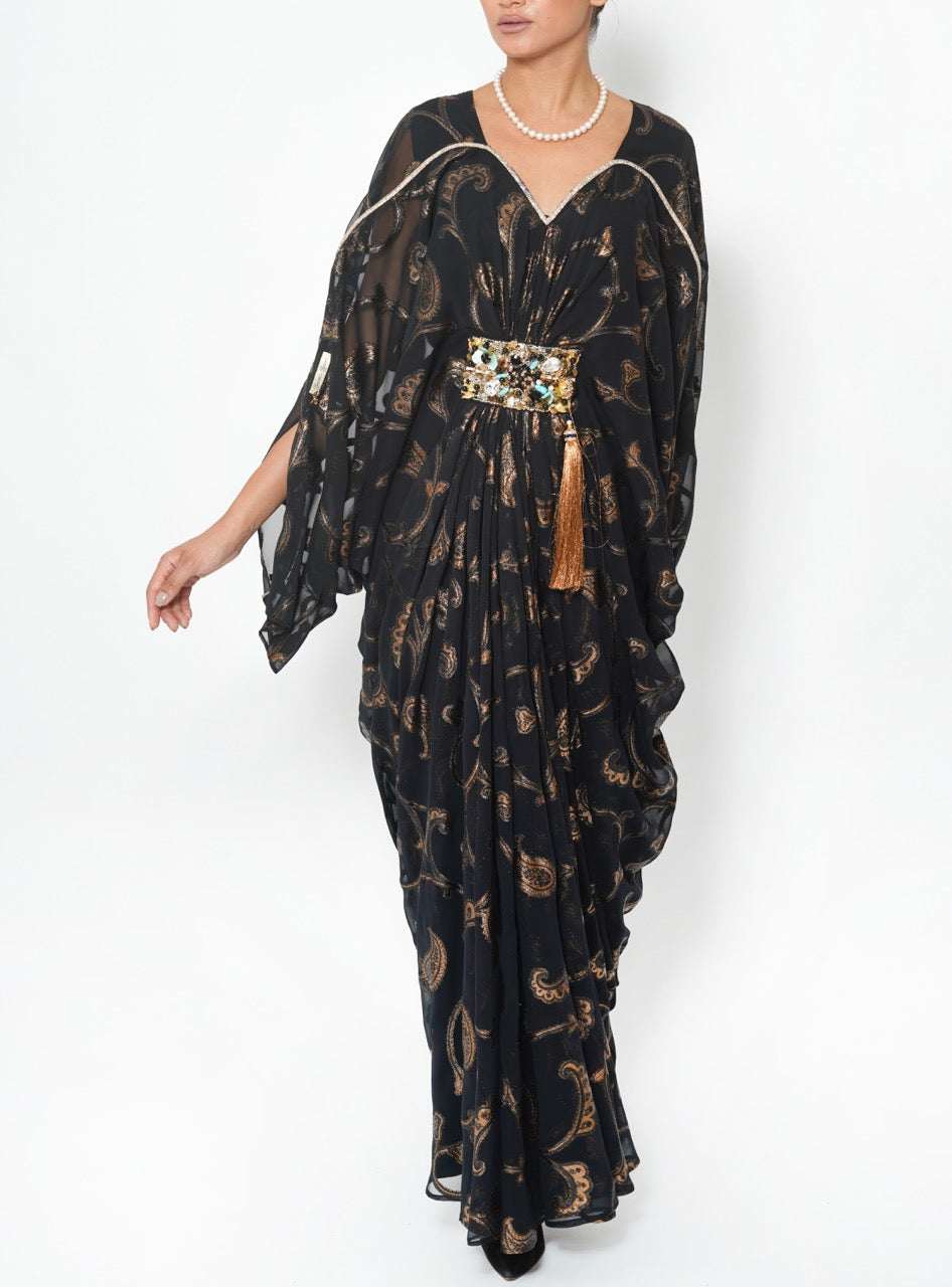 Hamda Noir Paisley Zari Jalabiya