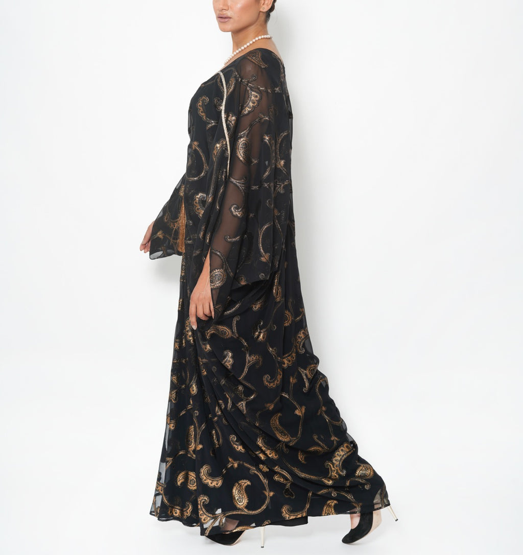 Hamda Noir Paisley Zari Jalabiya