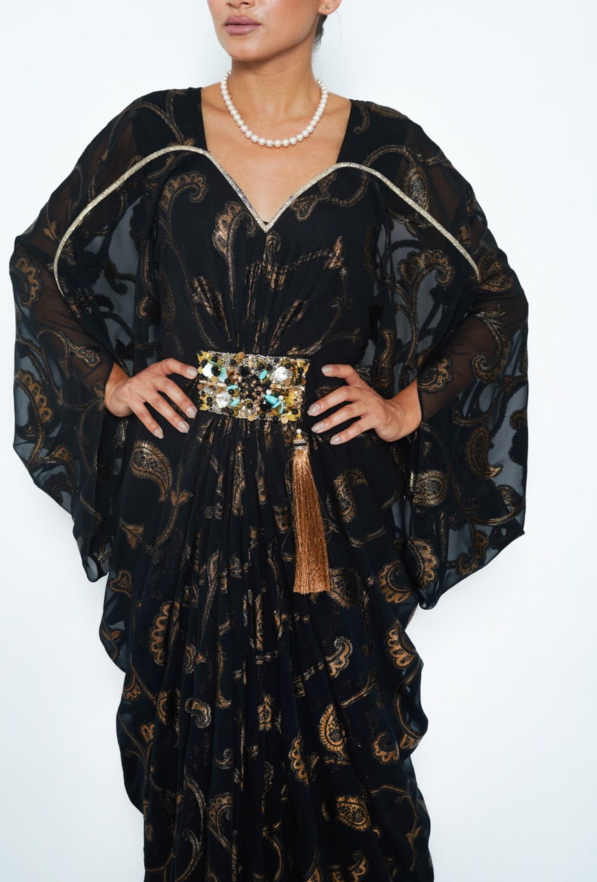 Hamda Noir Paisley Zari Jalabiya