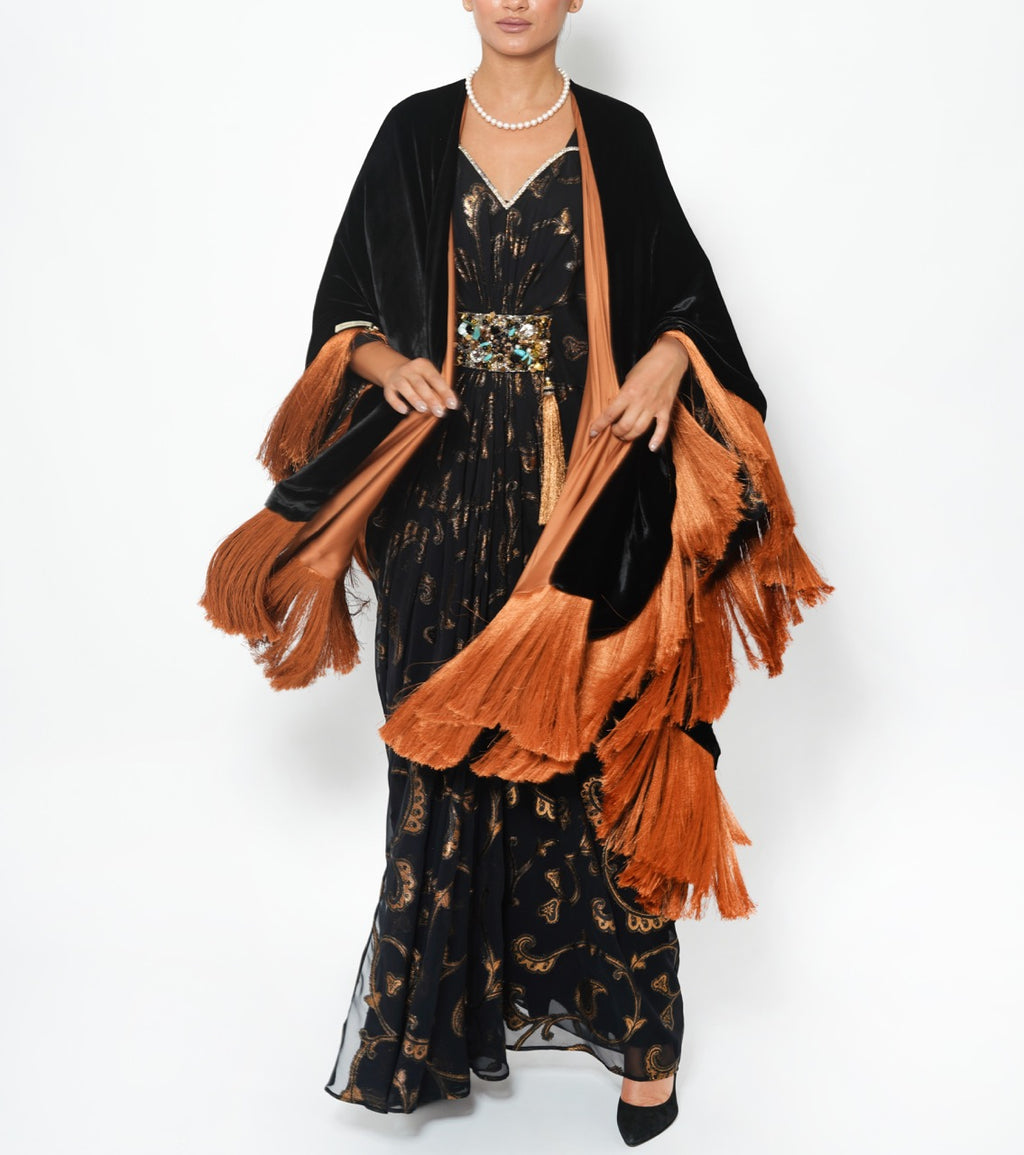 Shamma Noir Parrot Silk Velvet Shawl